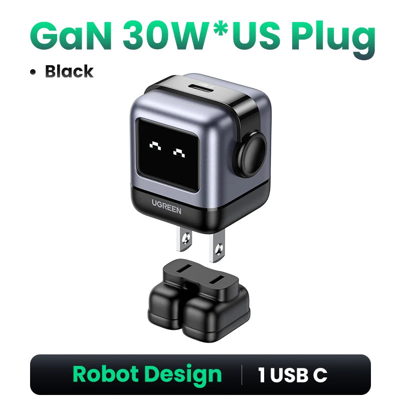 【US Plug】 65W 30W Gan Charger Robot Design PD3.0 Fast Charger QC4.0 3.0 PPS for Iphone 16 15 14 Pro Macbook Laptop Tablets