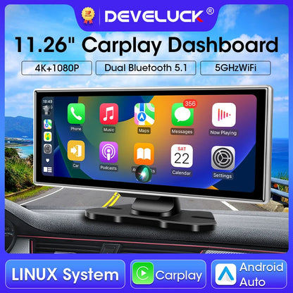 11.26 Inch Car DVR 4K Dash Cam Dual Lens Wireless Carplay & Android Auto Video Recorder Monitor GPS Navigation 5G Wifi FM AUX