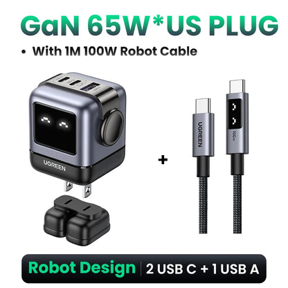 【US Plug】 65W 30W Gan Charger Robot Design PD3.0 Fast Charger QC4.0 3.0 PPS for Iphone 16 15 14 Pro Macbook Laptop Tablets