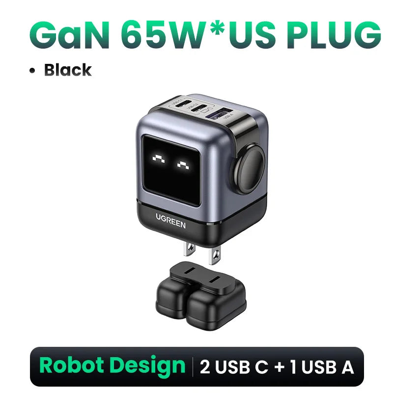 【US Plug】 65W 30W Gan Charger Robot Design PD3.0 Fast Charger QC4.0 3.0 PPS for Iphone 16 15 14 Pro Macbook Laptop Tablets