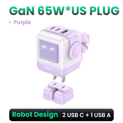 【US Plug】 65W 30W Gan Charger Robot Design PD3.0 Fast Charger QC4.0 3.0 PPS for Iphone 16 15 14 Pro Macbook Laptop Tablets