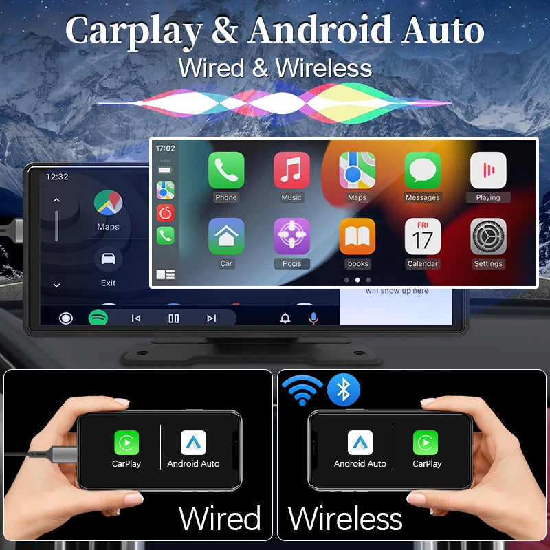 10.26" Car Mirror Radio Multimedia Video Player Universal Wireless Carplay Android Auto Screen with Bluetooth AUX USB